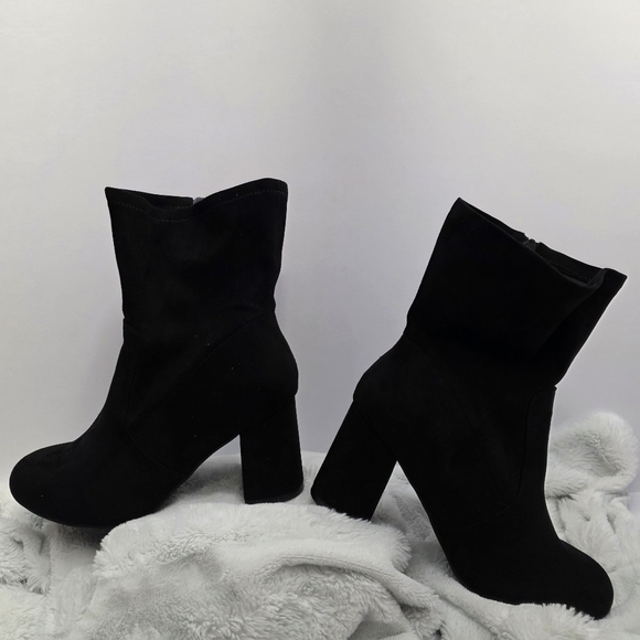 torrid Shoes - Torrid Black Heeled Boots Sleek Faux Suede 10W